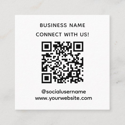 Simple Custom QR Code Connect with Us Social Media Quadratische Visitenkarte (Vorderseite)