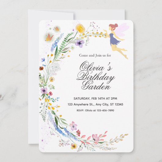 Simple Custom White & Yellow Watercolor Birthday Einladung (Vorderseite)