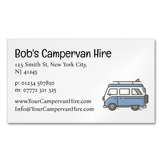 Simple Cute Campervan Hire Business Card Magnetische Visitenkarte (Vorderseite)