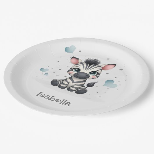 Simple cute little cartoon zebra pappteller (Schrägansicht)