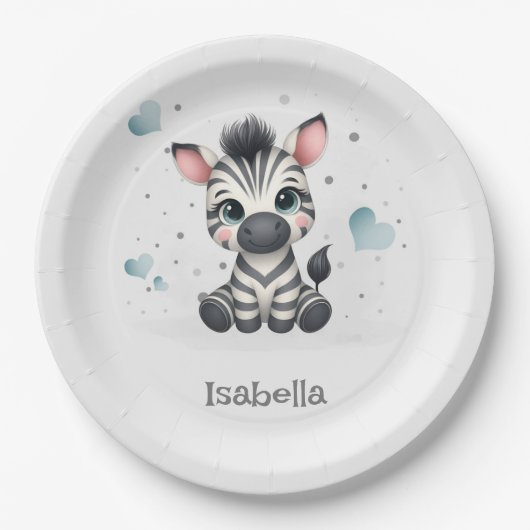 Simple cute little cartoon zebra pappteller (Vorderseite)