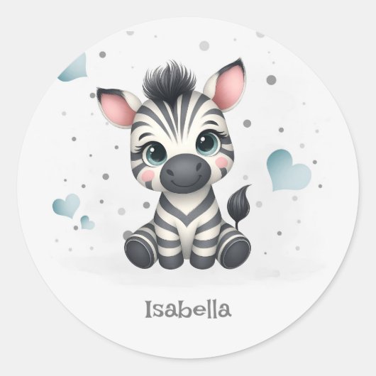 Simple cute little cartoon zebra runder aufkleber (Vorderseite)