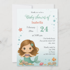 Simple cute little mermaid baby shower invitation einladung