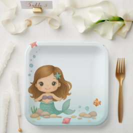 Simple cute little mermaid pappteller