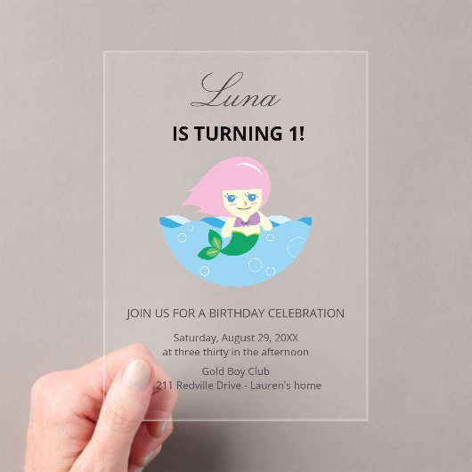 Simple Cute Mermaid Queen Birthday Acryleinladungen (Insitu (Handheld))