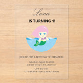 Simple Cute Mermaid Queen Birthday Acryleinladungen (Vorderseite)