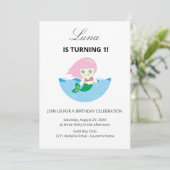 Simple Cute Mermaid Queen Birthday  Einladung (Stehend Vorderseite)
