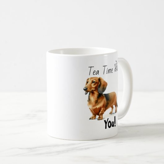 Simple Dachshund Browns 'Tea Time' Personalize  Kaffeetasse (VorderseiteRechts)