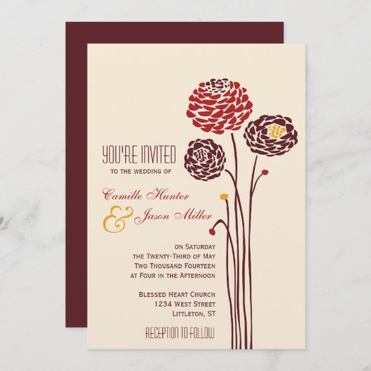 Simple Dahlia - Herbst Rustikale Hochzeit Einladung (Vorne/Hinten)
