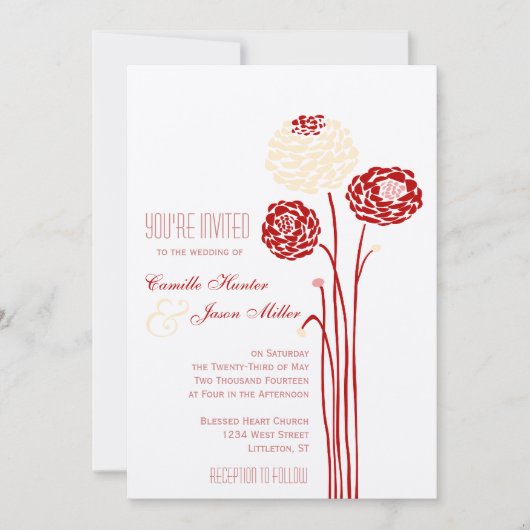 Simple Dahlia - Metallic Red Wedding Einladung (Vorderseite)