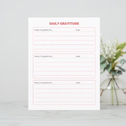 Simple Daily Gratitude Journal Worksheet (Stehend Vorderseite)