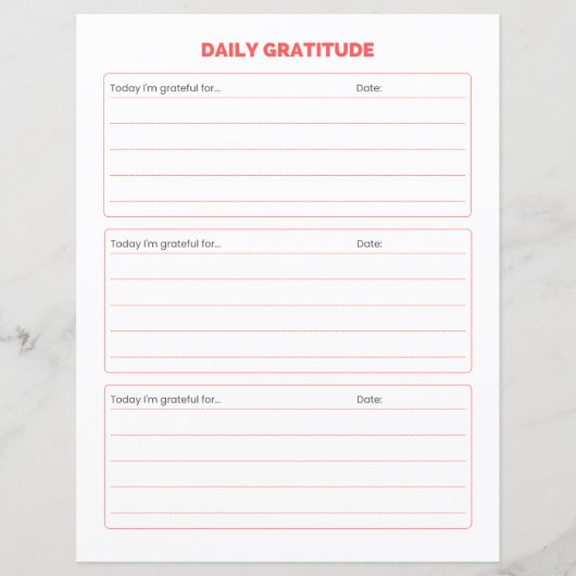 Simple Daily Gratitude Journal Worksheet (Vorderseite)