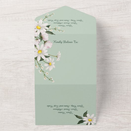 Simple Daisies on Sage Green All In One Einladung (Außenbereich)