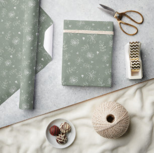 Simple Daisis Sage Green Floral Geschenkpapier