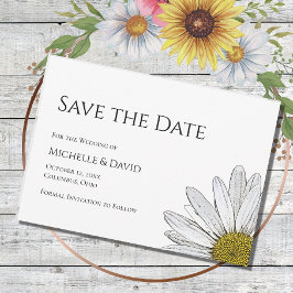 Simple Daisy Floral Wedding Schwarz-weiß Save The Date