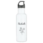 Simple Daisy Schwarz-weiß Trendy Floral Edelstahlflasche (Vorderseite)