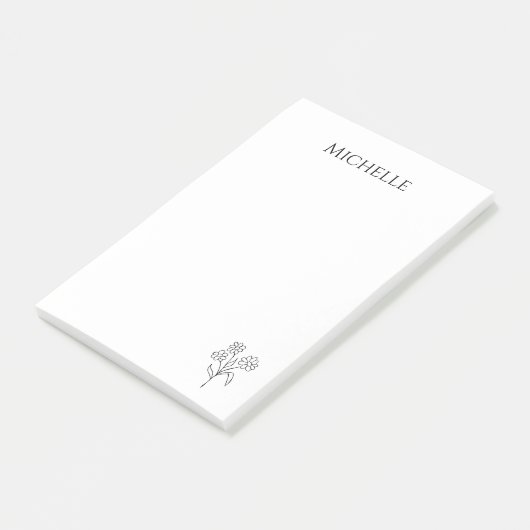 Simple Daisy Trendy Floral Schwarz-weiß Post-it Klebezettel (angewinkelt)