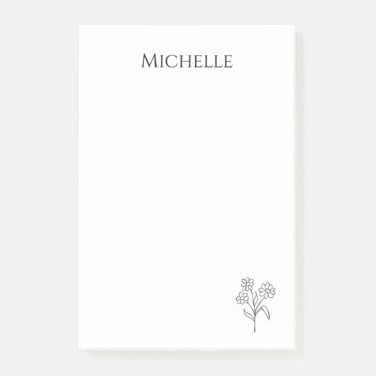 Simple Daisy Trendy Floral Schwarz-weiß Post-it Klebezettel (Vorderseite)