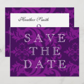 Simple Damask Eggplant Save the Date (Vorne/Hinten)