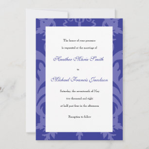 Simple Damask Royal Blue Wedding Einladung