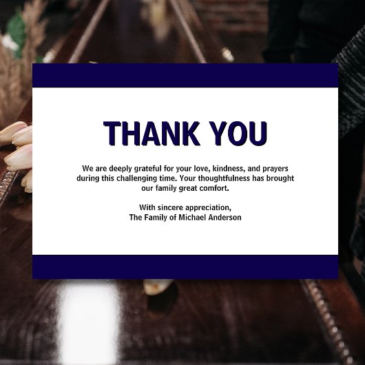 Simple Dark Blue Traditional Sympathy Funeral Dankeskarte