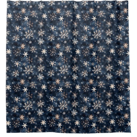 Simple Dark Blue with Snowflakes Duschvorhang (Vorderseite)