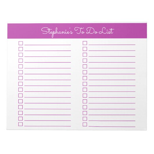 Simple Dark Pink 8.5x11 Two Column Checklist Notizblock (Vorderseite)