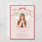 Simple Deep Blush Bow Graduation Party Photo Pink Einladung (Vorderseite)