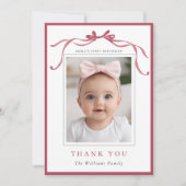 Simple Deep Blush Pink Bow Birthday Photo Dankeskarte (Vorderseite)