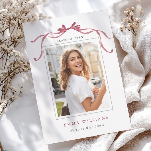 Simple Deep Blush Ribbon Bow Graduation Ankündigung