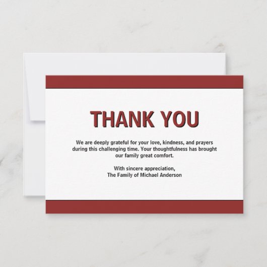 Simple Deep Burgundy Traditional Sympathy Funeral Dankeskarte (Vorderseite)