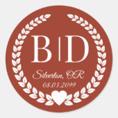 Simple Deep Burnt Sienna Monogram Wedding Runder Aufkleber (Vorderseite)