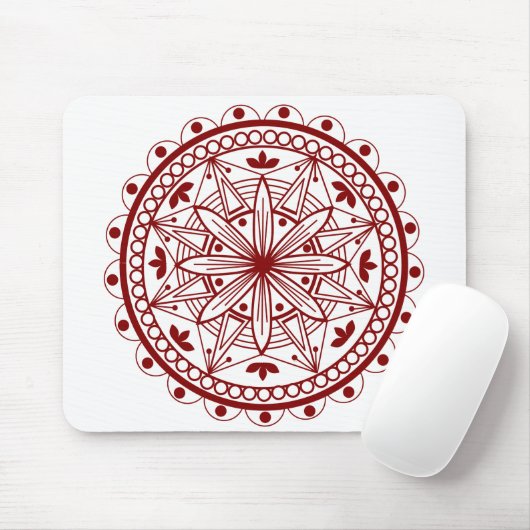 Simple Deep Red Mandala Mousepad (Mit Mouse)
