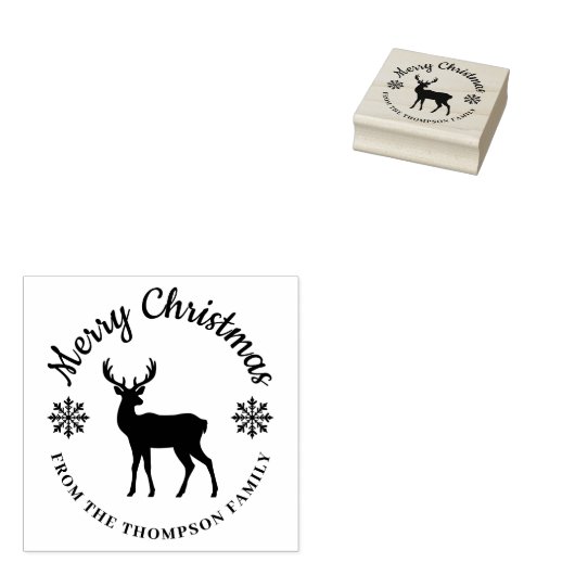Simple Deer And Snowflakes Custom Name Christmas Gummistempel (Stempel)
