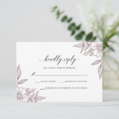 Simple Delicate Floral Wedding Mauve RSVP Karte (Stehend Vorderseite)