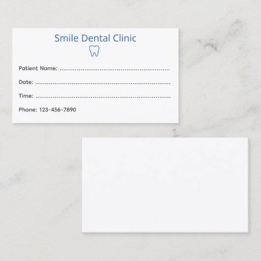 Simple Dental Appointment Card with Tooth Icon Terminkarte (Vorne/Hinten)