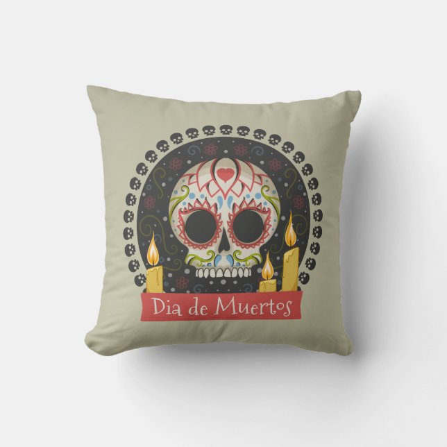 Simple Dia de Muertos Skull & Candles Throw Kissen (Vorderseite)