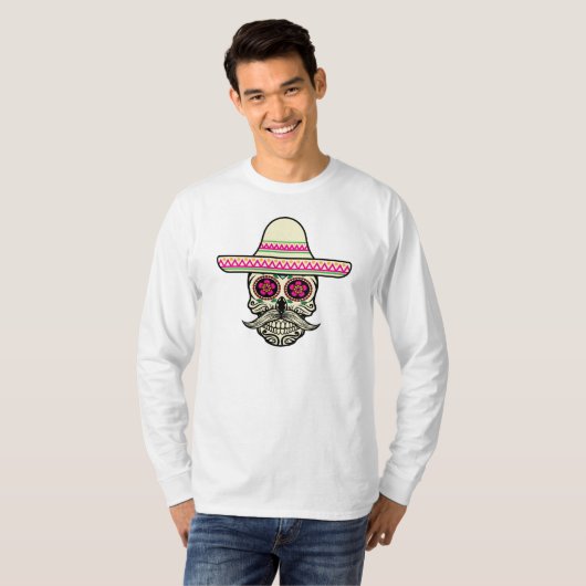 Simple Dia de Muertos Skull mit Hat Sleeve Shirt (Vorne ganz)