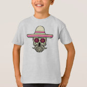 Simple Dia de Muertos Skull mit Hat Sleeve Shirt (Vorderseite)