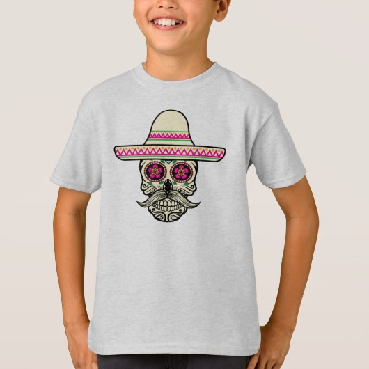 Simple Dia de Muertos Skull mit Hat Sleeve Shirt (Vorderseite)