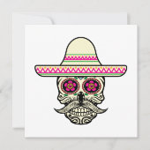 Simple Dia de Muertos Skull mit Hut Einladung (Vorderseite)
