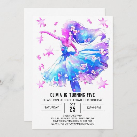 Simple Digital Ballerina Geburtstag Einladung (Vorne/Hinten)