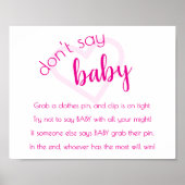 Simple Dont Say Baby | Hot Pink Dusche Game Poster (Vorne)