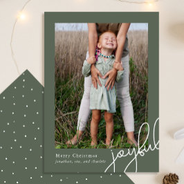 Simple Dots Green Joyful Script Elegantes Foto Feiertagskarte