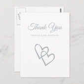 Simple Double Heart Gray Wedding Vielen Dank Postkarte (Vorne/Hinten)