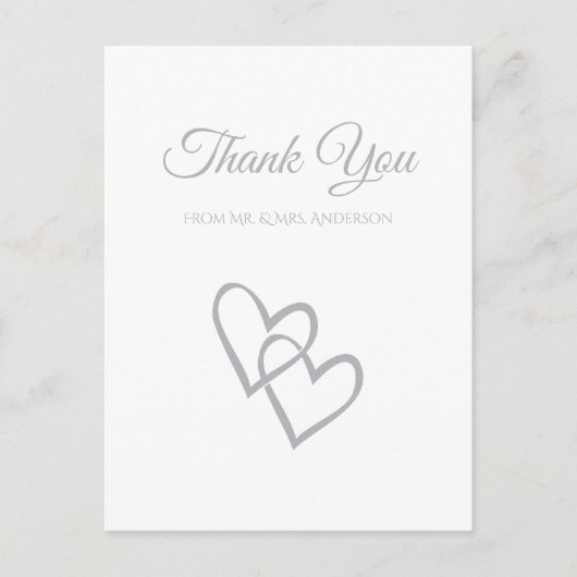 Simple Double Heart Gray Wedding Vielen Dank Postkarte (Vorderseite)