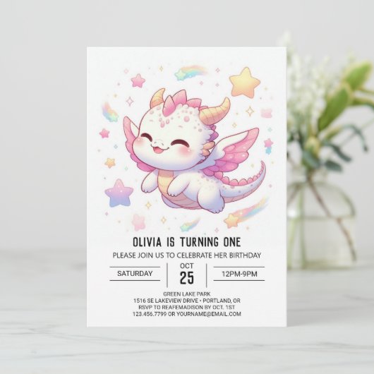 Simple Dragon 1. Geburtstag Einladung (Stehend Vorderseite)