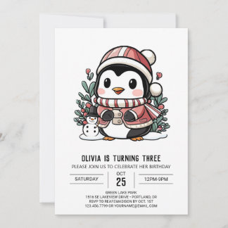 Simple Dreamy Penguin Digital Geburtstag Einladung