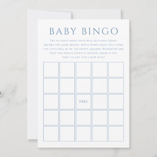 Simple Dusty Blue Baby Shower Baby Bingo Card Einladung (Vorderseite)