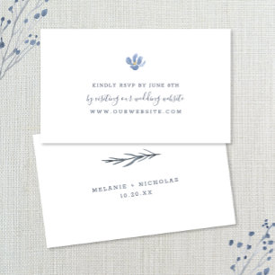 Simple Dusty Blue Blume Hochzeit RSVP online Begleitkarte